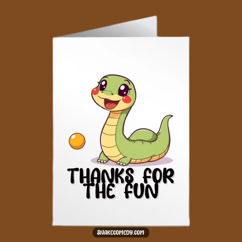 Free Printable Funny Thank You Card: Excited Snake Chasing Ball Grateful Downloadable Gift