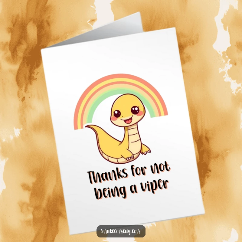 Funny Free Printable Thank You Card: A grinning snake on a rainbow, spreading cheer with this downloadable thank you.