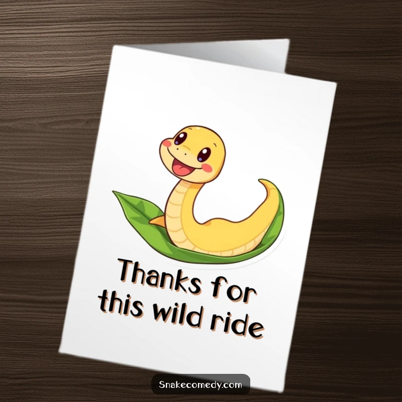 Funny Free Printable Thank You Card: A snake with an excited wiggle sliding swiftly down a leaf. Thank you thrill, downloadable art.
