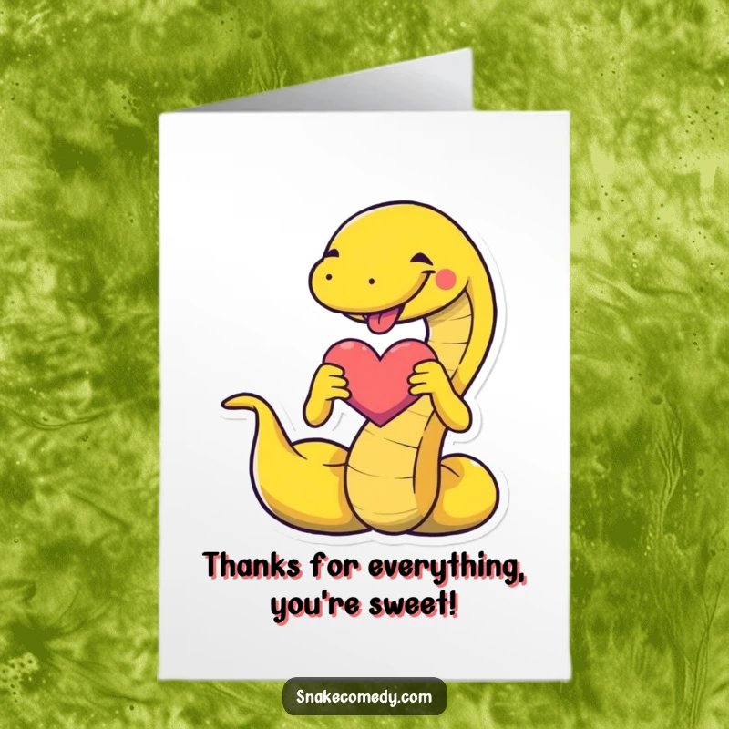 Funny Free Printable Thank You Card showing a snake contorting its body into a loving heart shape.