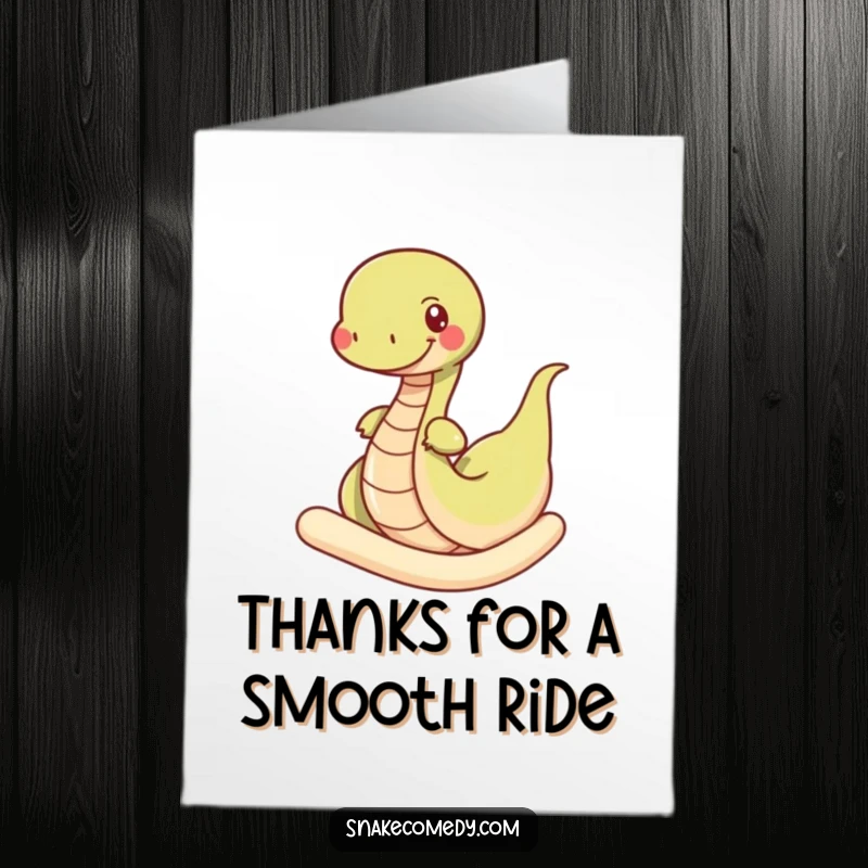 Funny Free Printable Thank You Card: A happy snake is cozily nestled and wiggling through a huge noodle.