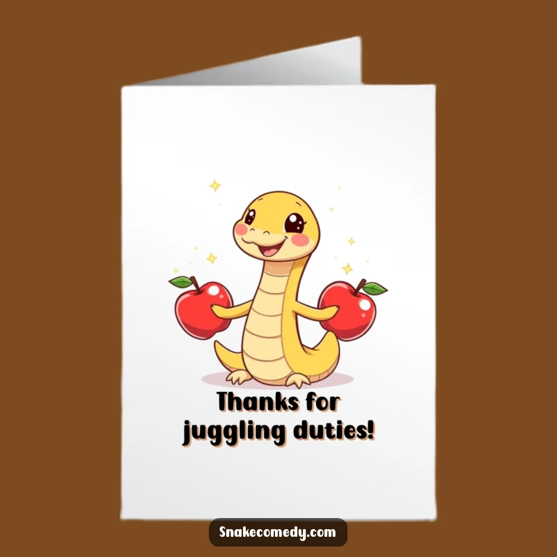 Free Printable Thank You Card: Snake Juggling Apples Downloadable Gift