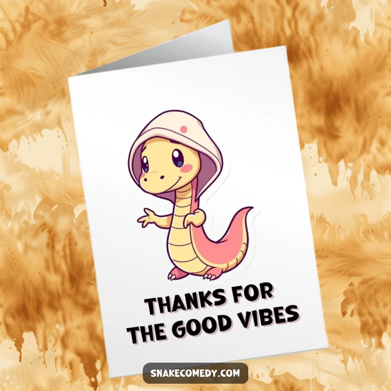 Funny Free Printable Thank You Card: A snake doing a silly dance in a cheerful hood, spreading thanks, downloadable art.