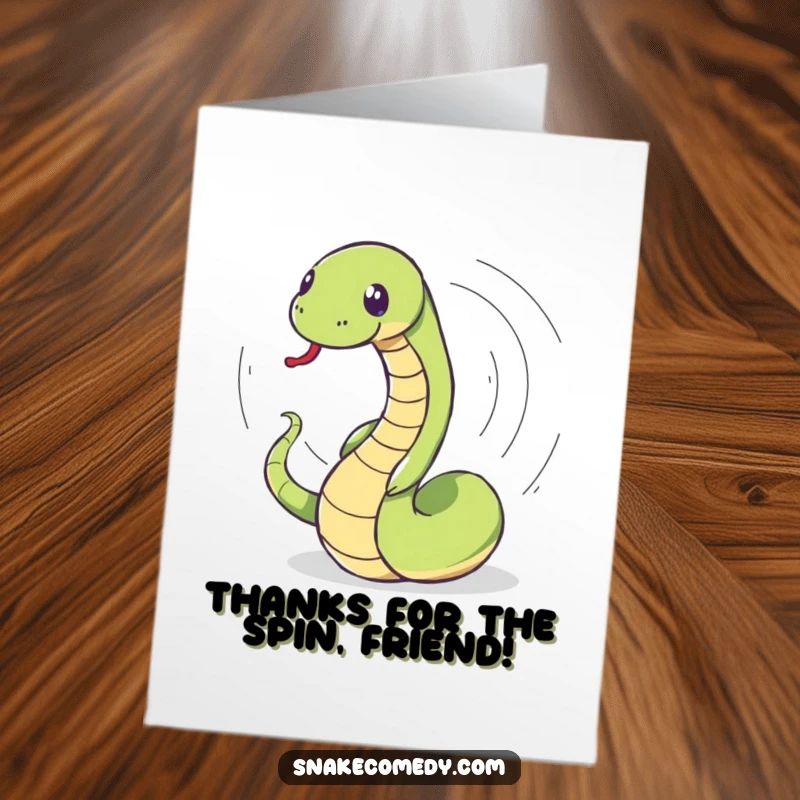 Funny Free Printable Thank You Card capturing a snake in a comical, dizzy spin, showing endless appreciation.