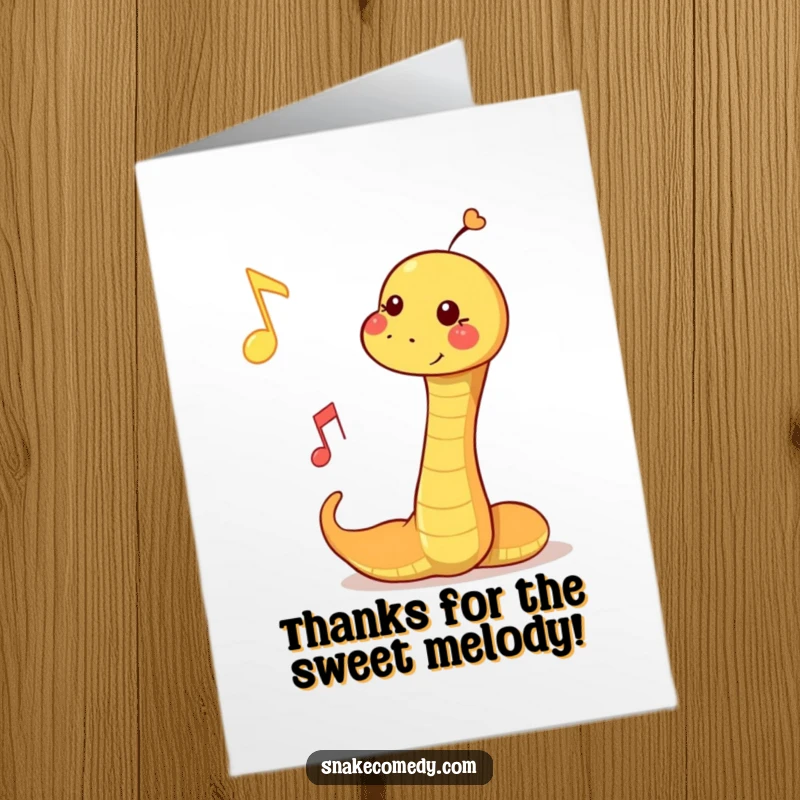 Funny Free Printable Thank You Card: A snake playfully boops a musical note, showing musical thanks.