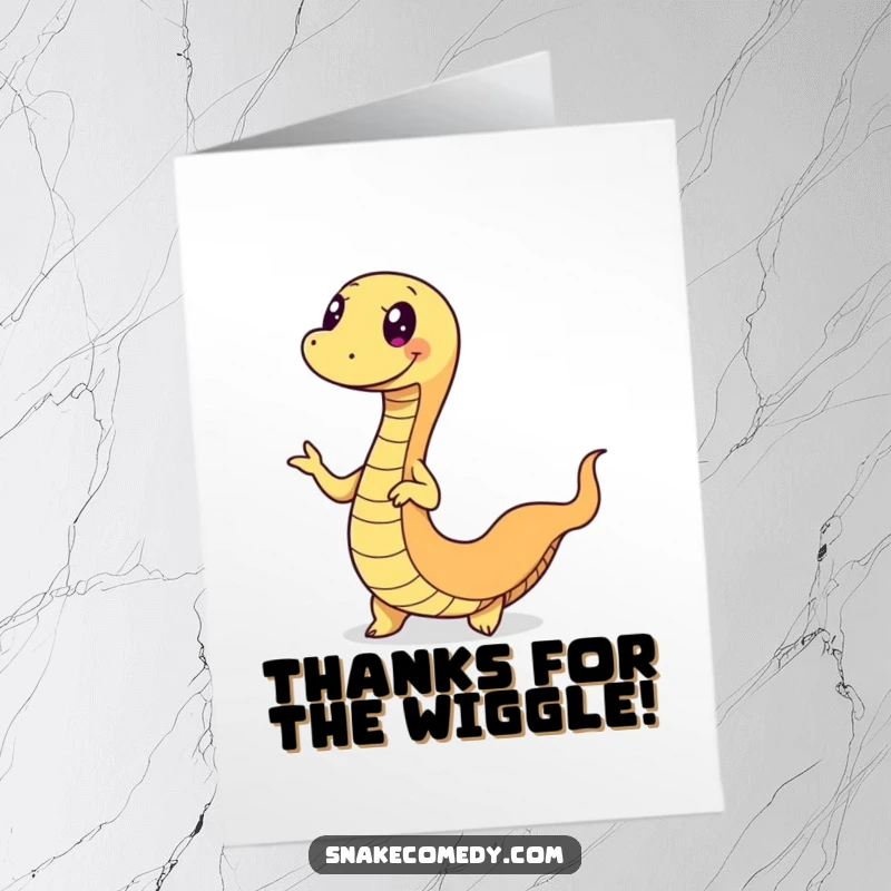 Funny Free Printable Thank You Card: A snake dances with a playful wiggle, conveying thanks. Downloadable and quirky.