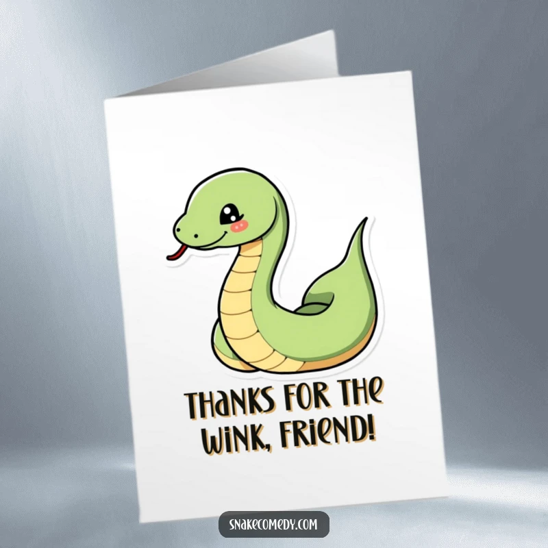 Funny Free Printable Thank You Card of a snake playfully coiling and uncoiling with a mischievous wink.