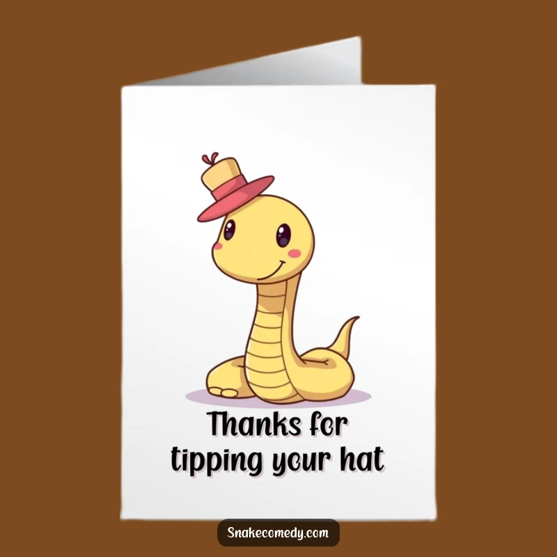 Free Printable Funny Thank You Card: Smiling Snake with Hat Grateful Downloadable Gift