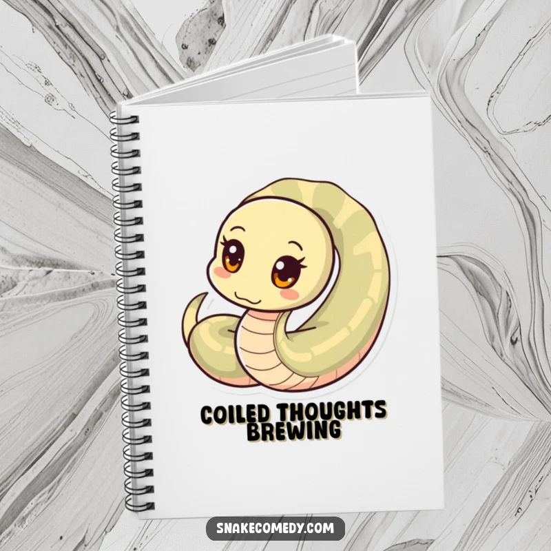 Funny snake notebook, curious snake with circular eyes peeking from a coil, perfect for journaling, a funny gift.