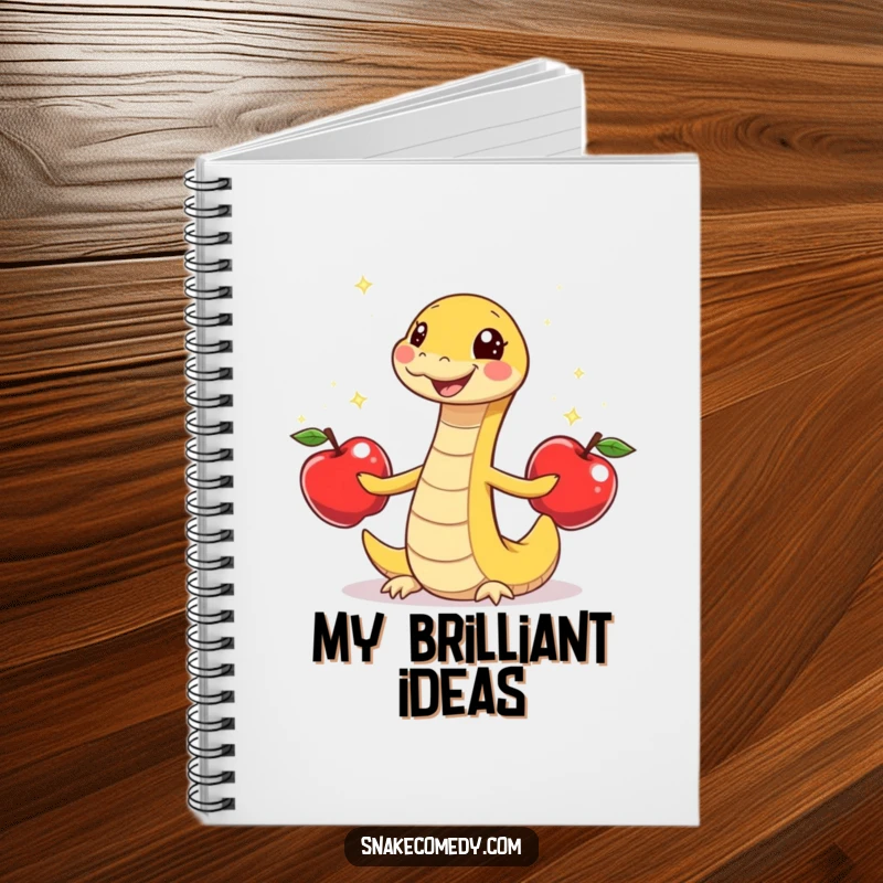 Funny snake juggling apples, gleeful wiggle, cartoon journal, perfect funny gift for note-takers.