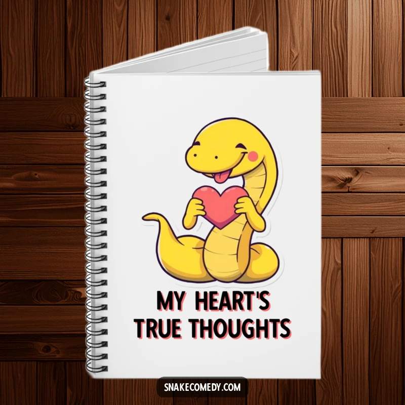 Funny snake notebook with a snake creating a heart shape, perfect for journaling thoughts and expressing affection humorously.