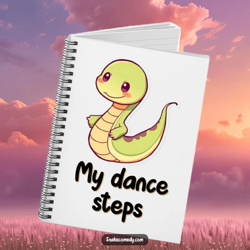 Funny snake notebook with a dancing snake and wiggling tail, ideal for capturing energetic thoughts.