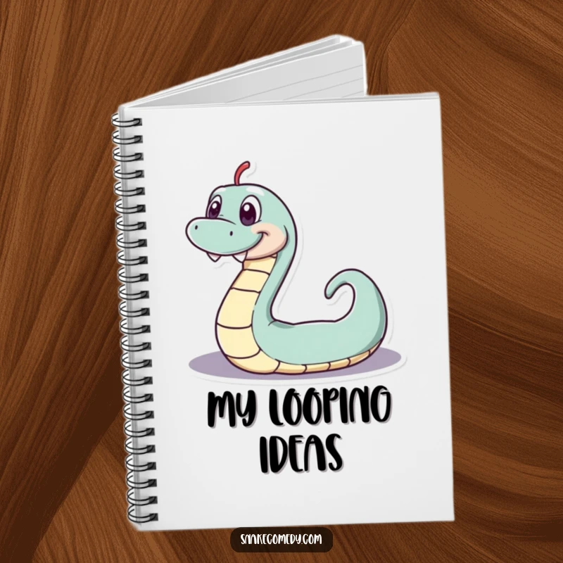 Funny serpentine notebook, playful snake with a wide toothy grin wiggling in a loop, perfect for journaling, a funny gift.