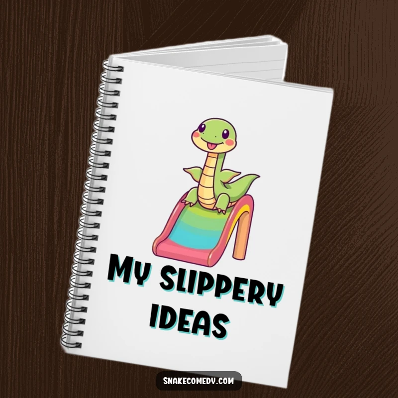 Funny snake sliding down a rainbow, happy cartoon, journal, perfect funny gift for note-takers.