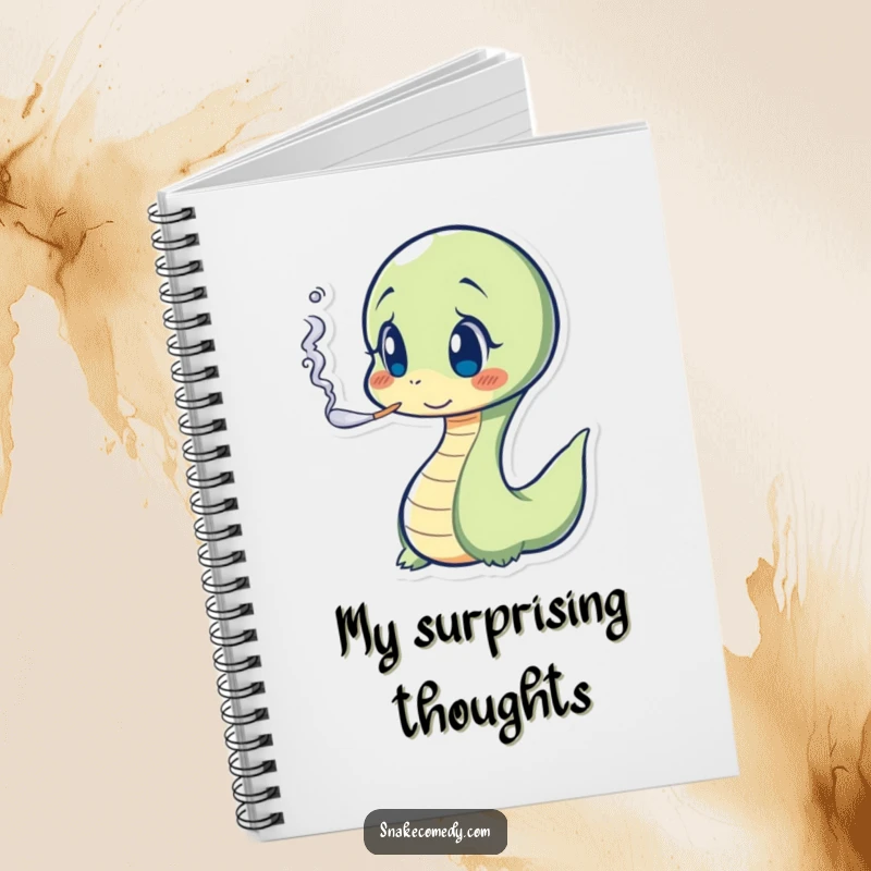 Funny Snake Notebook with a surprised serpent blowing smoke, perfect for journaling and humorous notes.