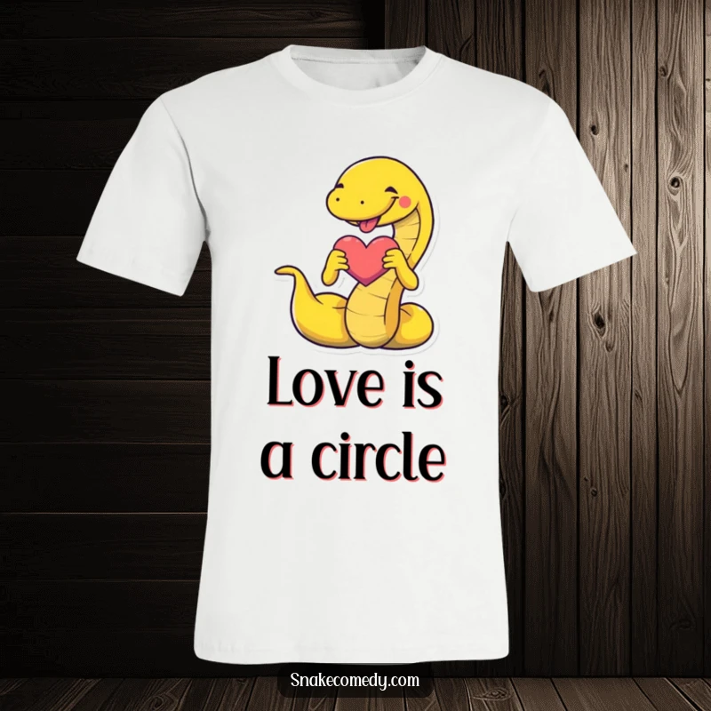 Funny snake t-shirt with a cute snake forming a heart shape with its body, radiating love and playful charm.