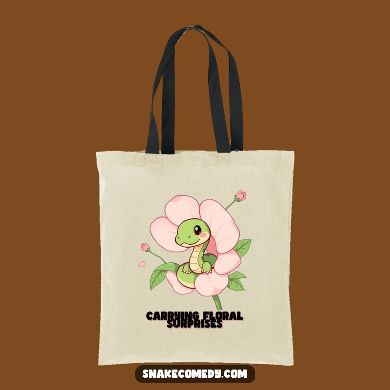 Funny Snake Flower Tote Bag - Adorable Peeking Serpent Handbag, Perfect Gift